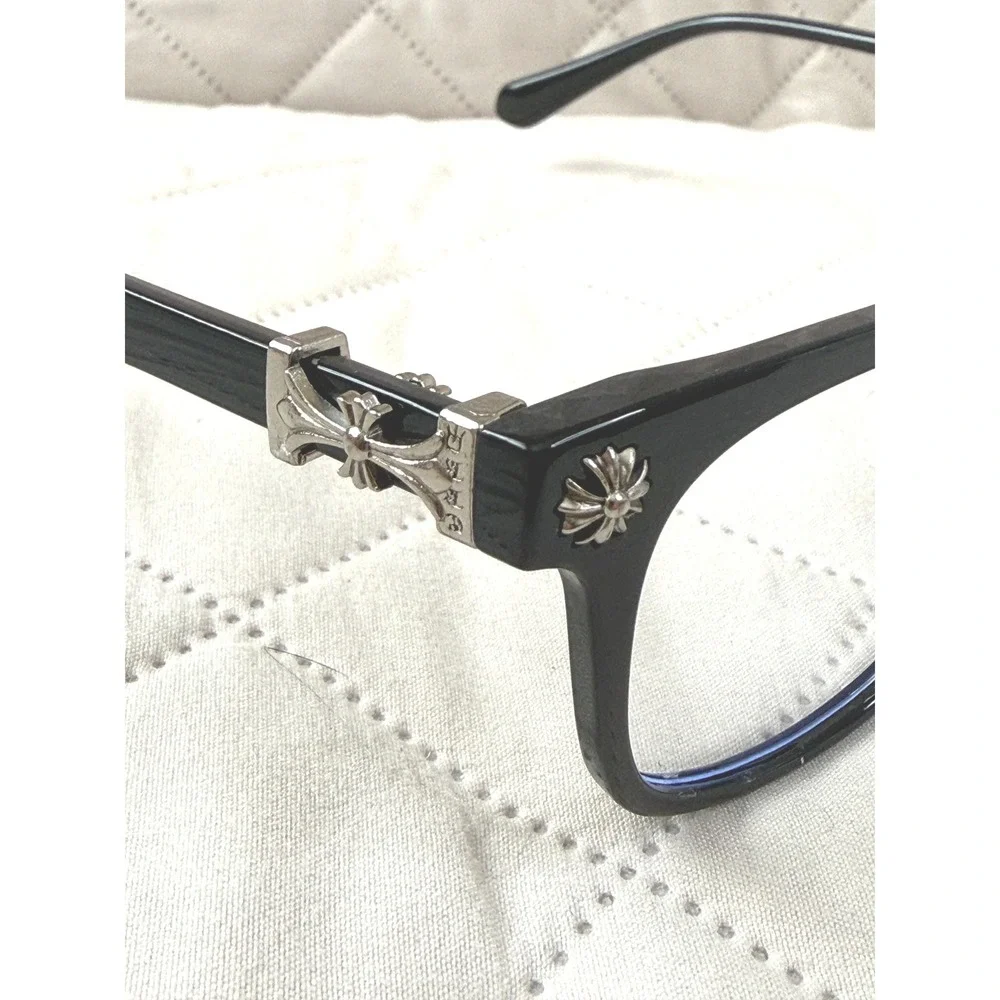 Square Fashion Glasses Black Gothic Cross Floral Clear Lens Eyewear